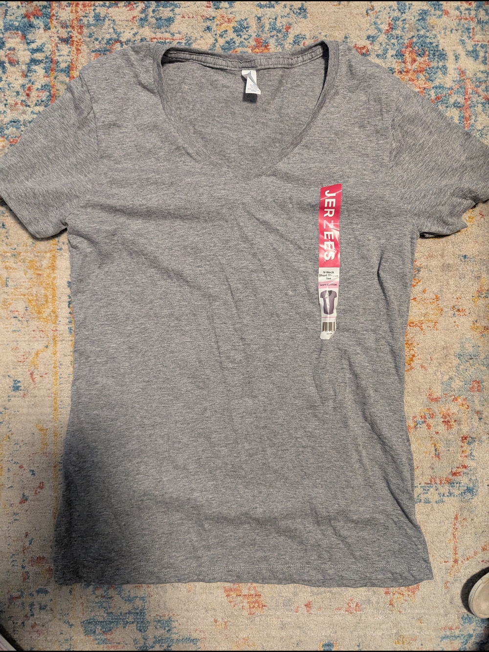 Jerzees Women's Heather Gray V-Neck Short Sleeve Tee